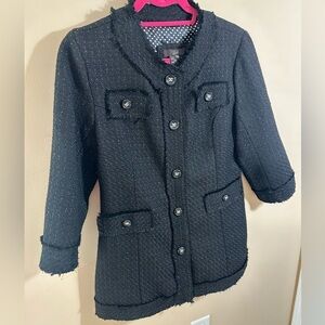 Luii blazer longline jacket size Petites Medium black gold metallic thread